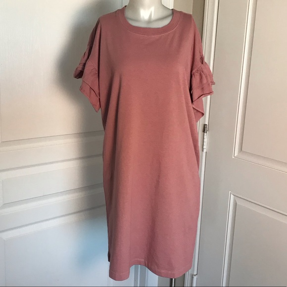 CURRENT/ELLIOT PINK T-SHIRT DRESS W/ RUFFLE SLEEVE - Picture 2 of 7